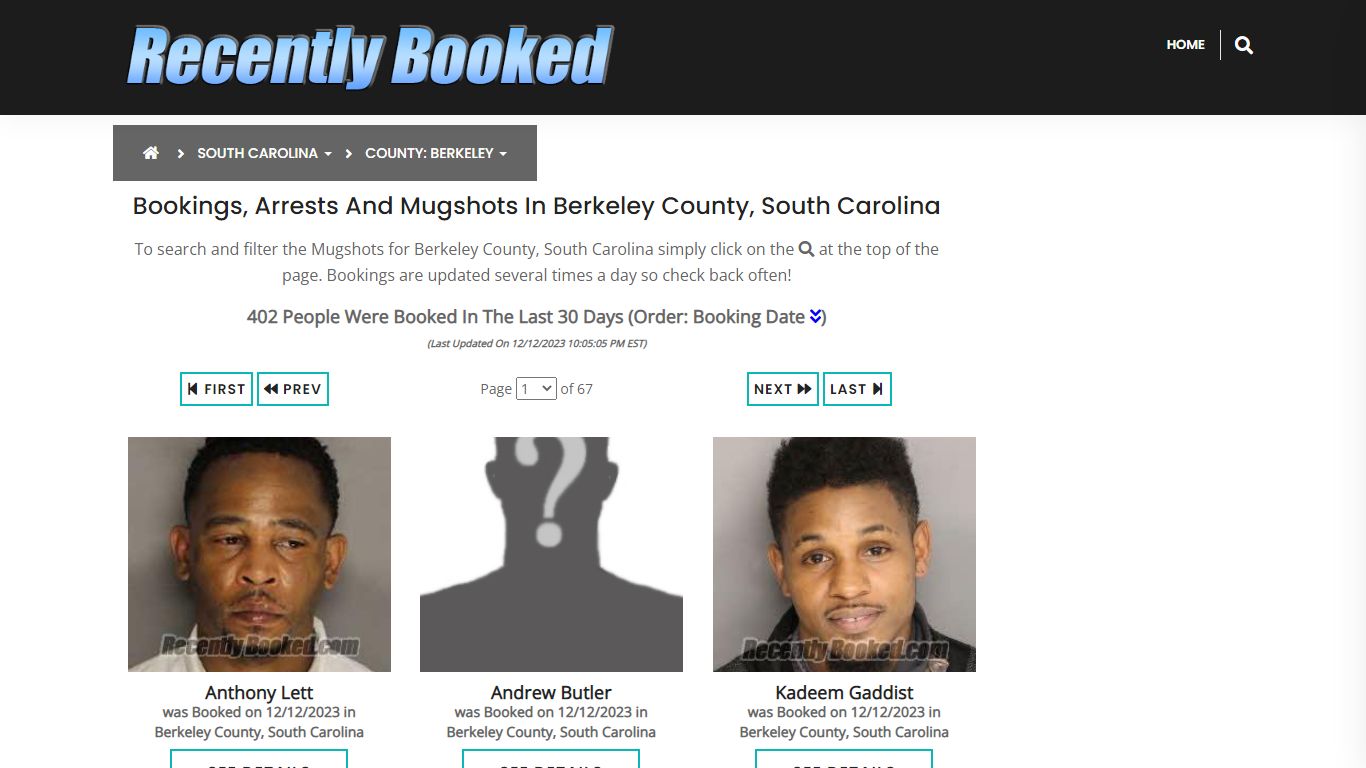 Recent bookings, Arrests, Mugshots in Berkeley County, South Carolina